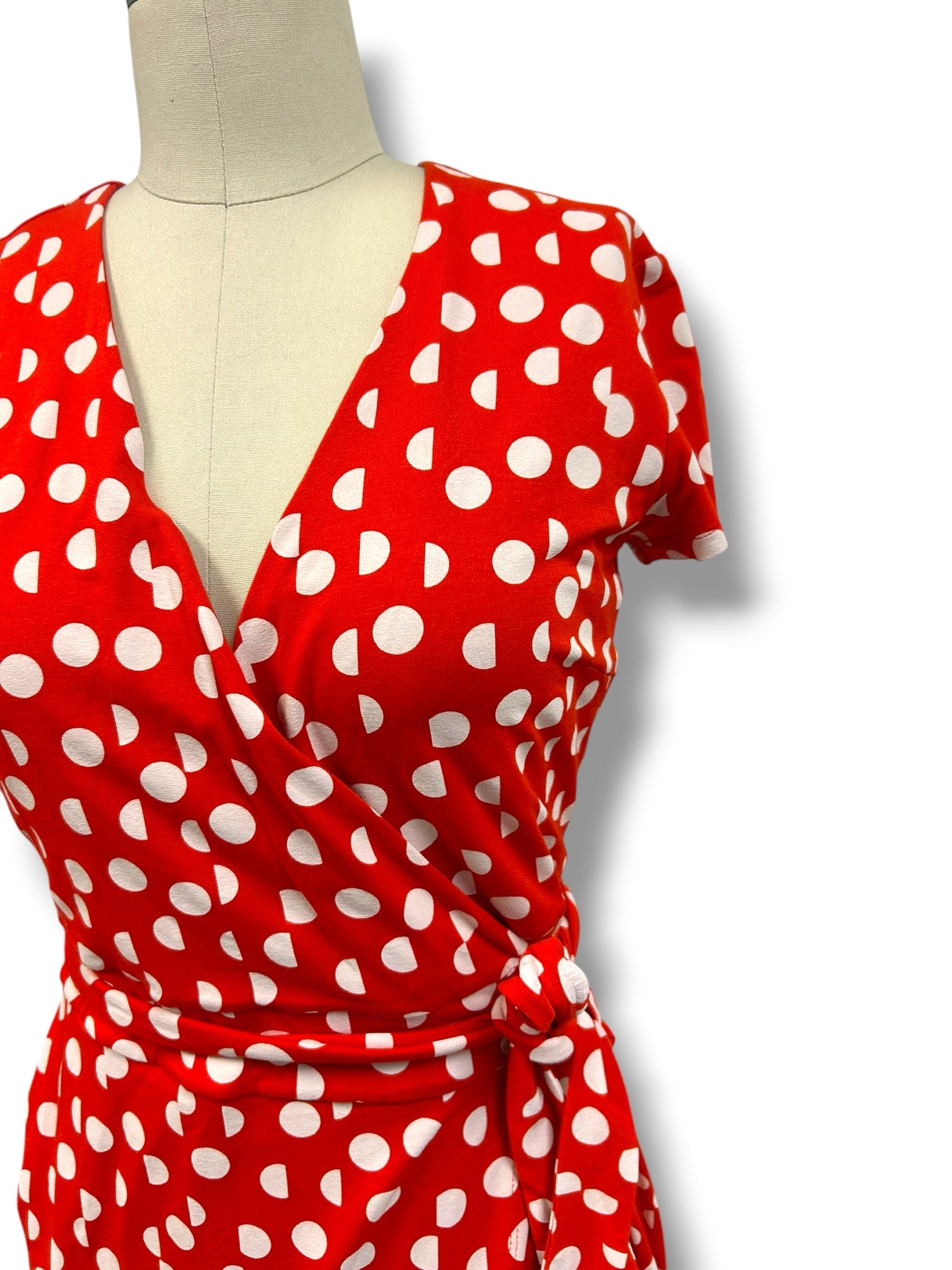 HOBBS SALLY RED POLKA DOT JERSEY WRAP FRONT DRESS SIZE US 6