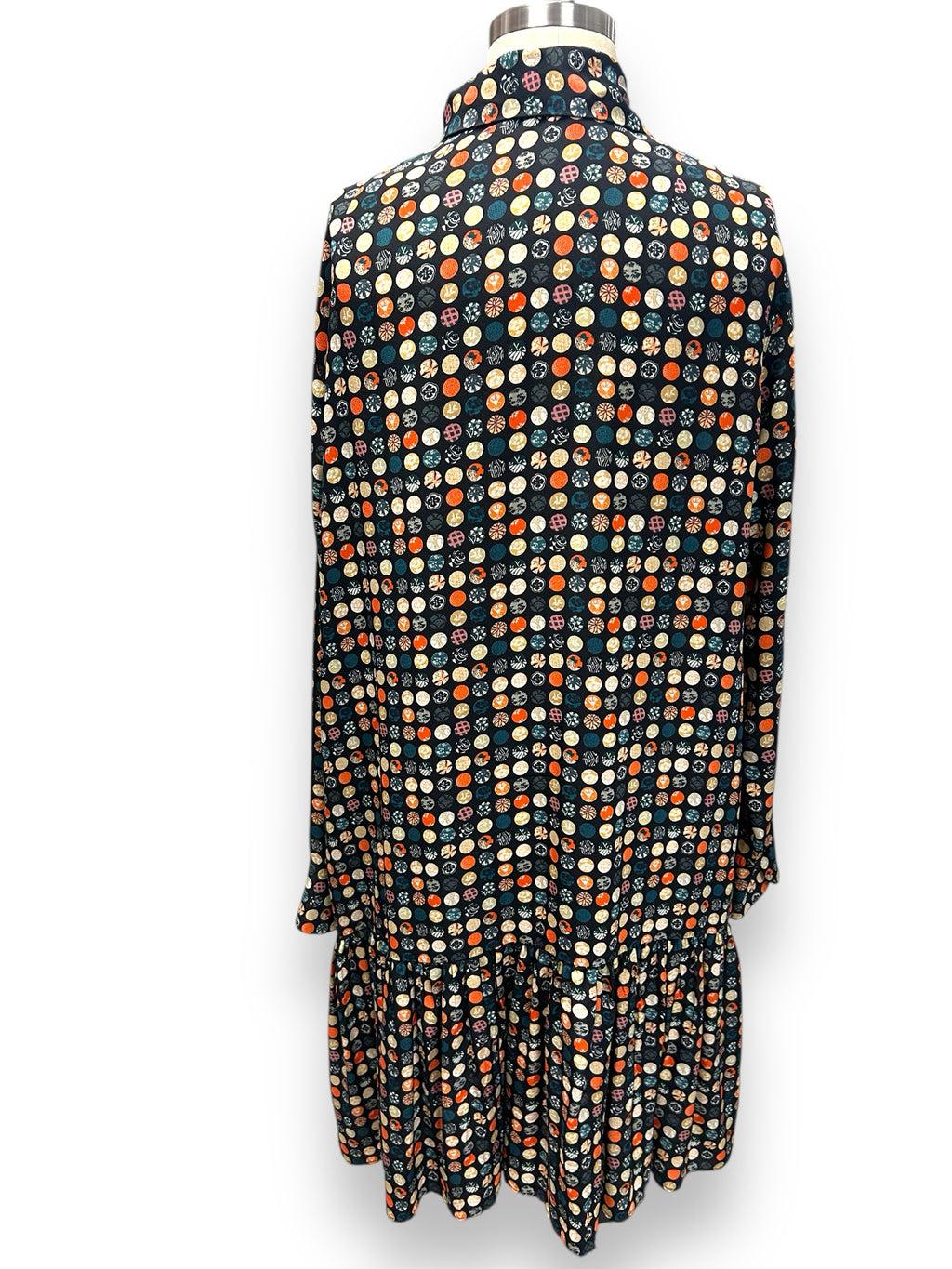 AKRIS PUNTO 2025 MULBERRY SILK BOW NECK RUFFLE DRESS SIZE 12