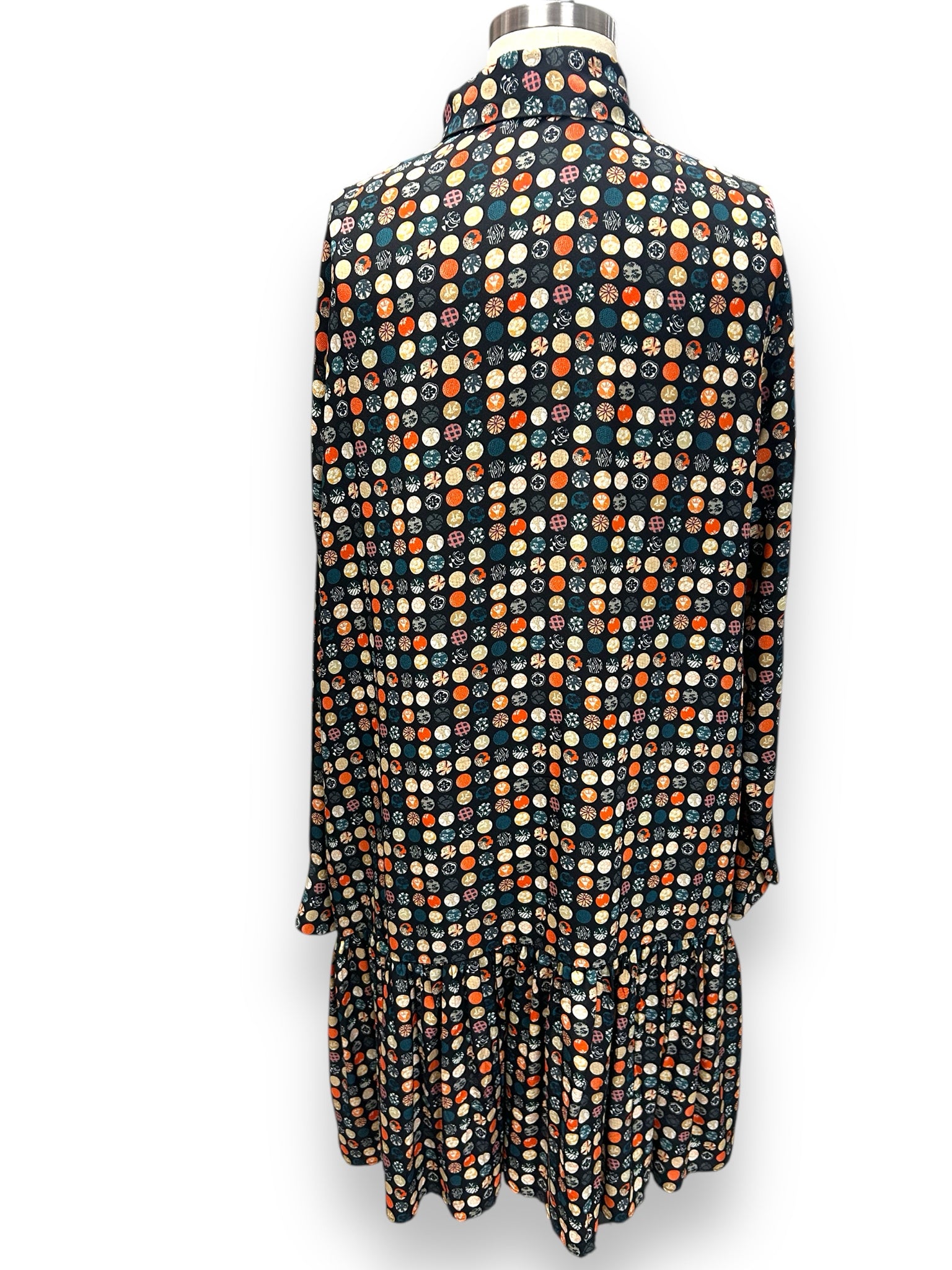 AKRIS PUNTO 2025 MULBERRY SILK BOW NECK RUFFLE DRESS SIZE 12