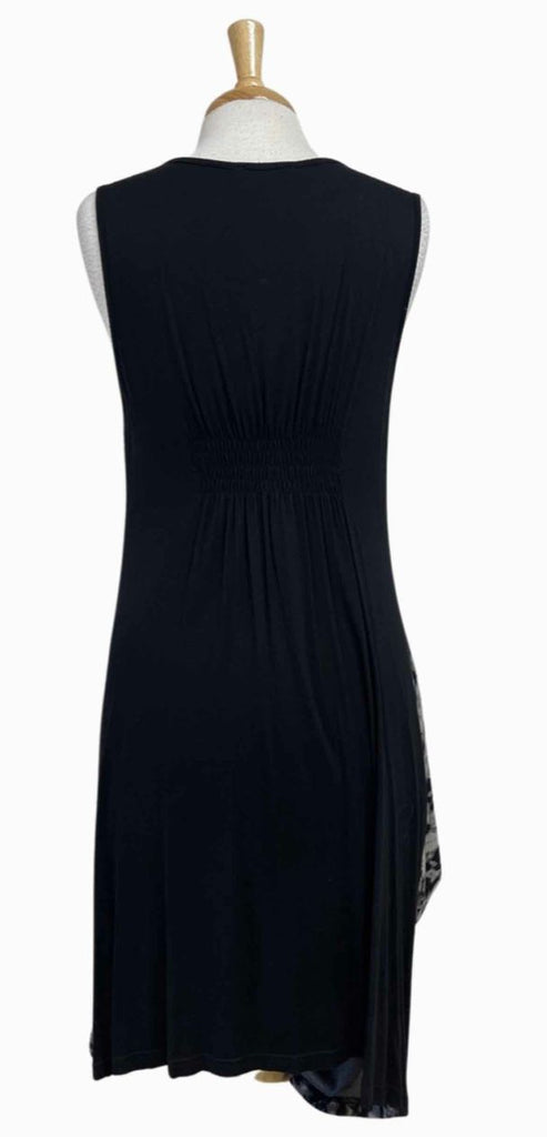 LAN VIE SLEEVELESS LAGENLOOK PRINT KNIT POLY SPANDEXBLACK/GRAY DRESS SIZE L