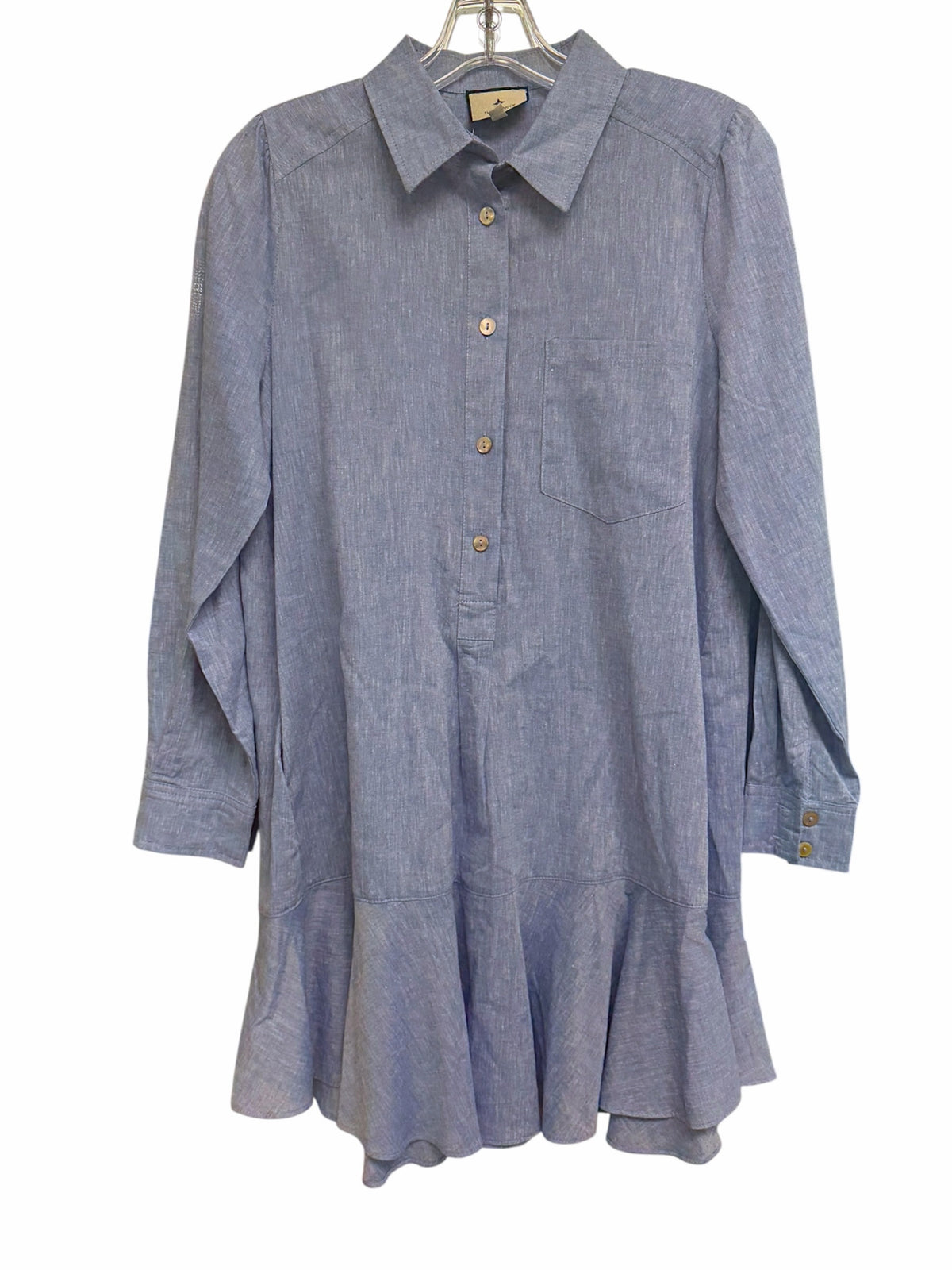 TUCKERNUCK CALLAHAN 100% COTTON RUFFLE HEM SHIRT DRESS SIZE SMALL