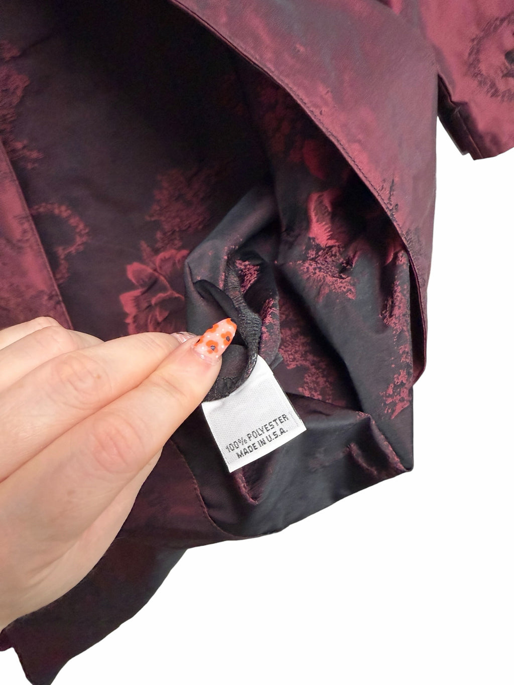 BRYN WALKER ART TO WEAR BURGUNDY JACQUARD SATIN TOPPER JACKET SIZE SMALL