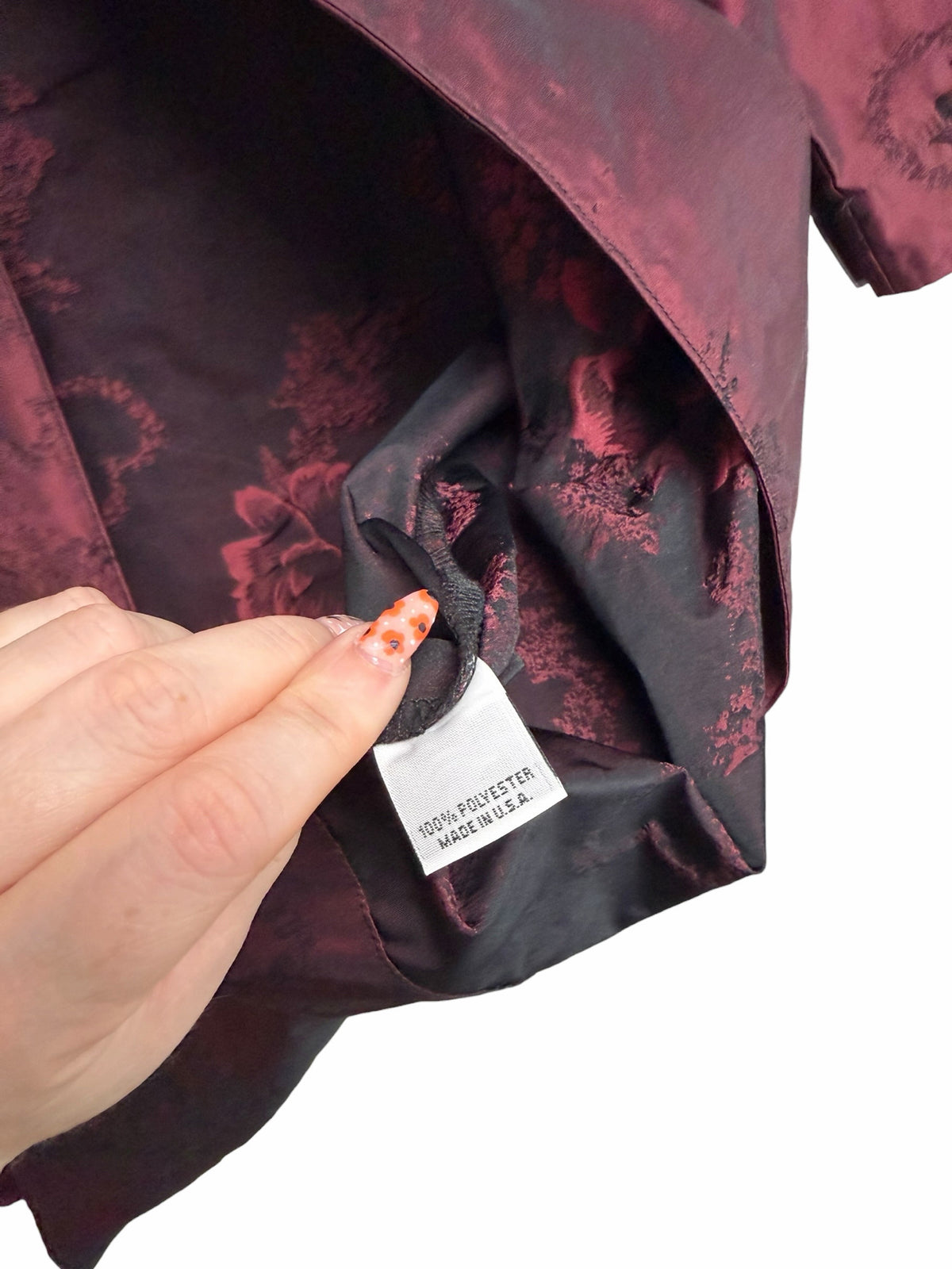 BRYN WALKER ART TO WEAR BURGUNDY JACQUARD SATIN TOPPER JACKET SIZE SMALL