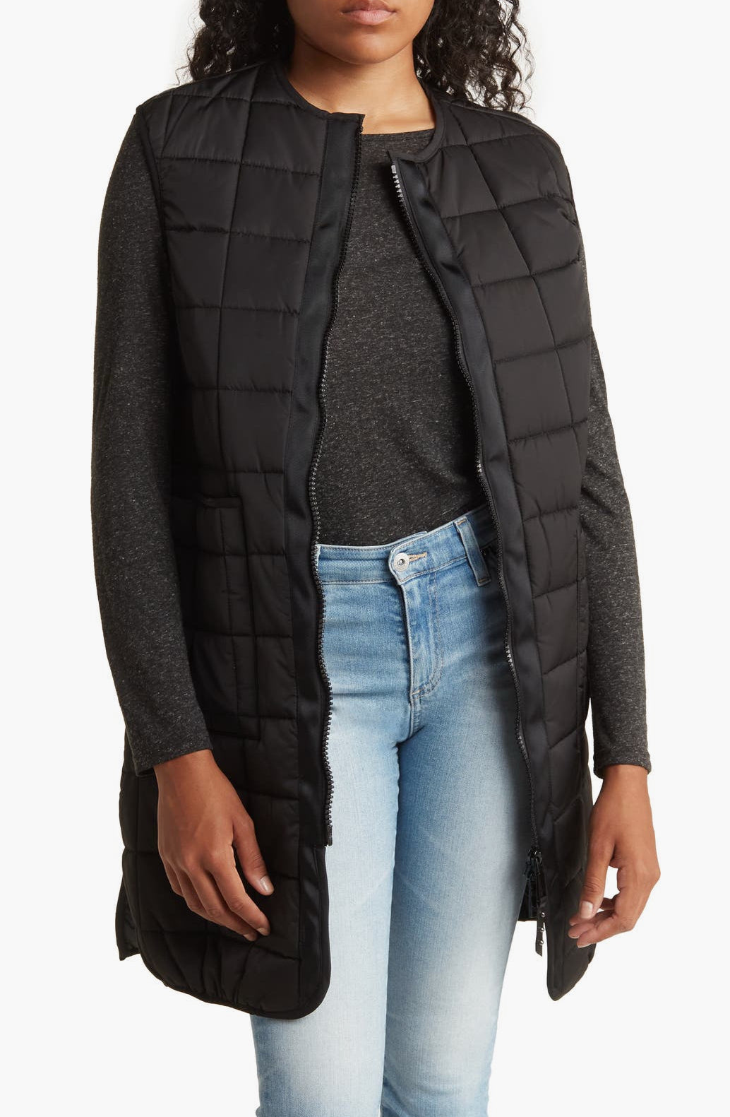 REBECCA MINKOFF BLACK LONG QUILTED PUFFER VEST SIZE LARGE