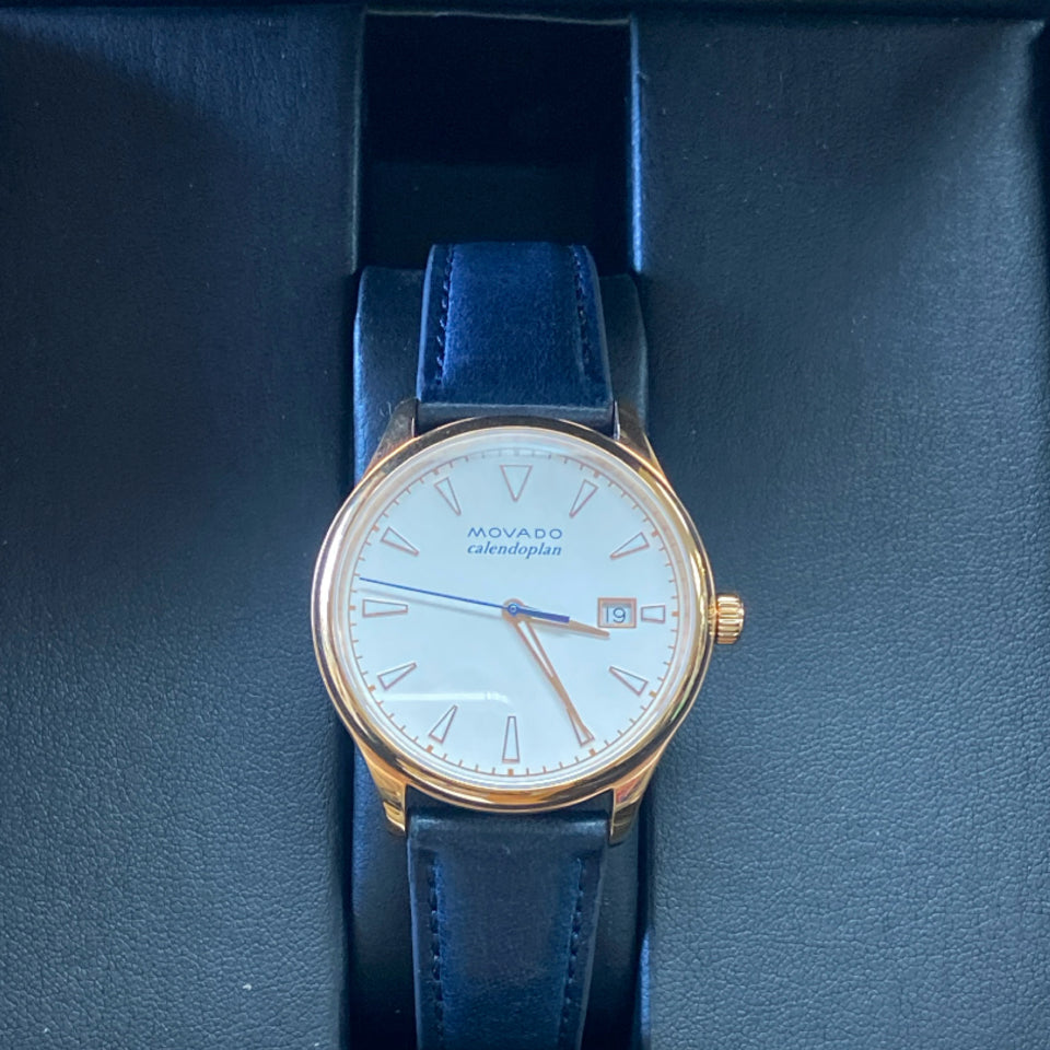 MOVADO HERITAGE WHITE DIAL LADIES NAVY STRAP WATCH MV3650034