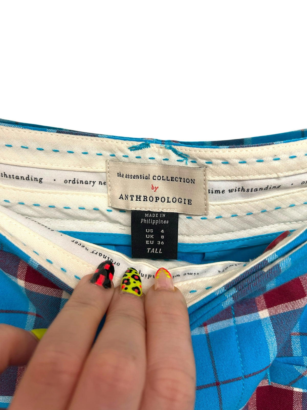 ANTHROPOLOGIE THE SLIM KICK FLARE BLUE PLAID PANTS SIZE 4