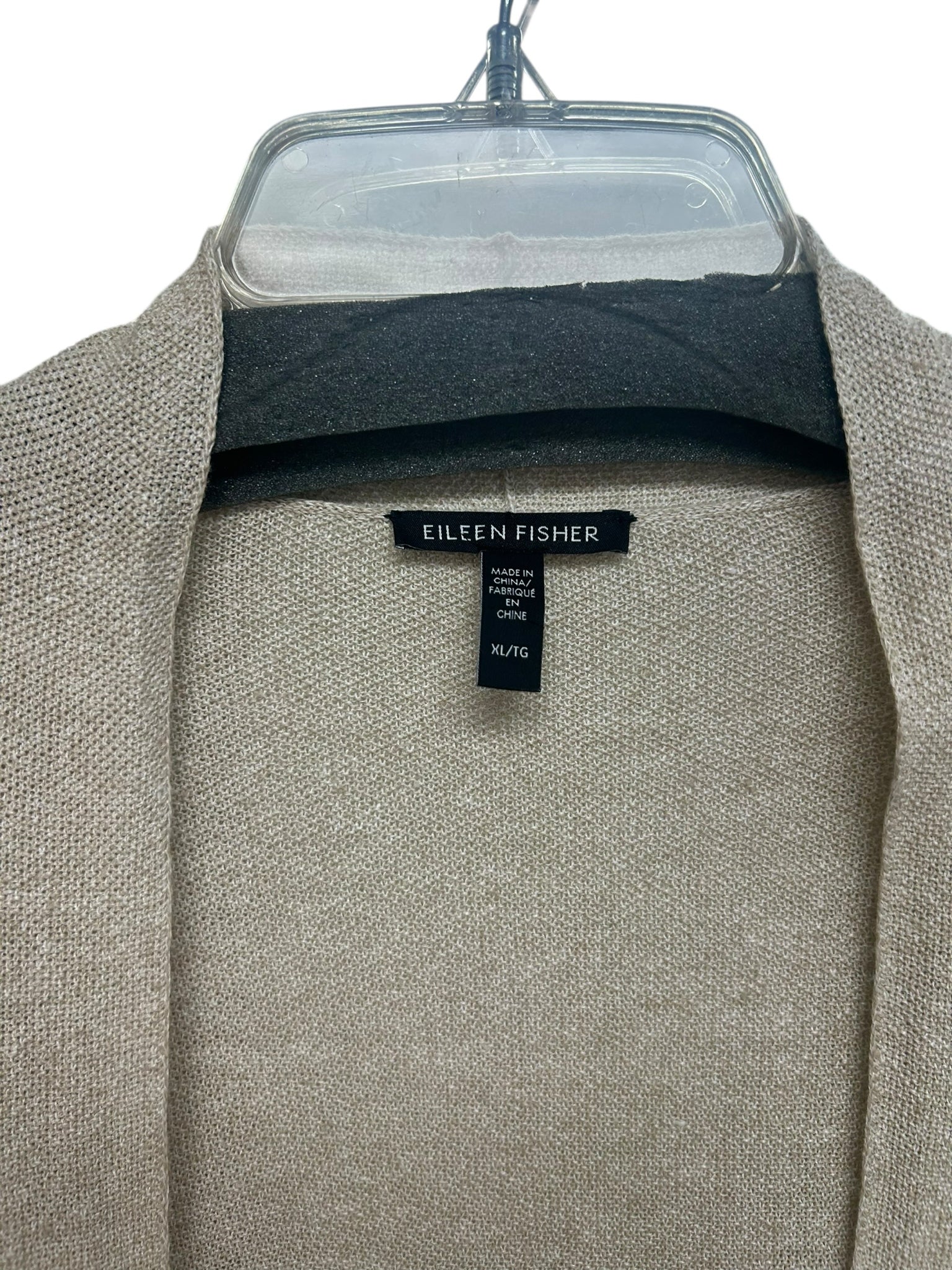 EILEEN FISHER ORGANIC LINEN COTTON TAN LONG LENGTH CARDIGAN SIZE XL