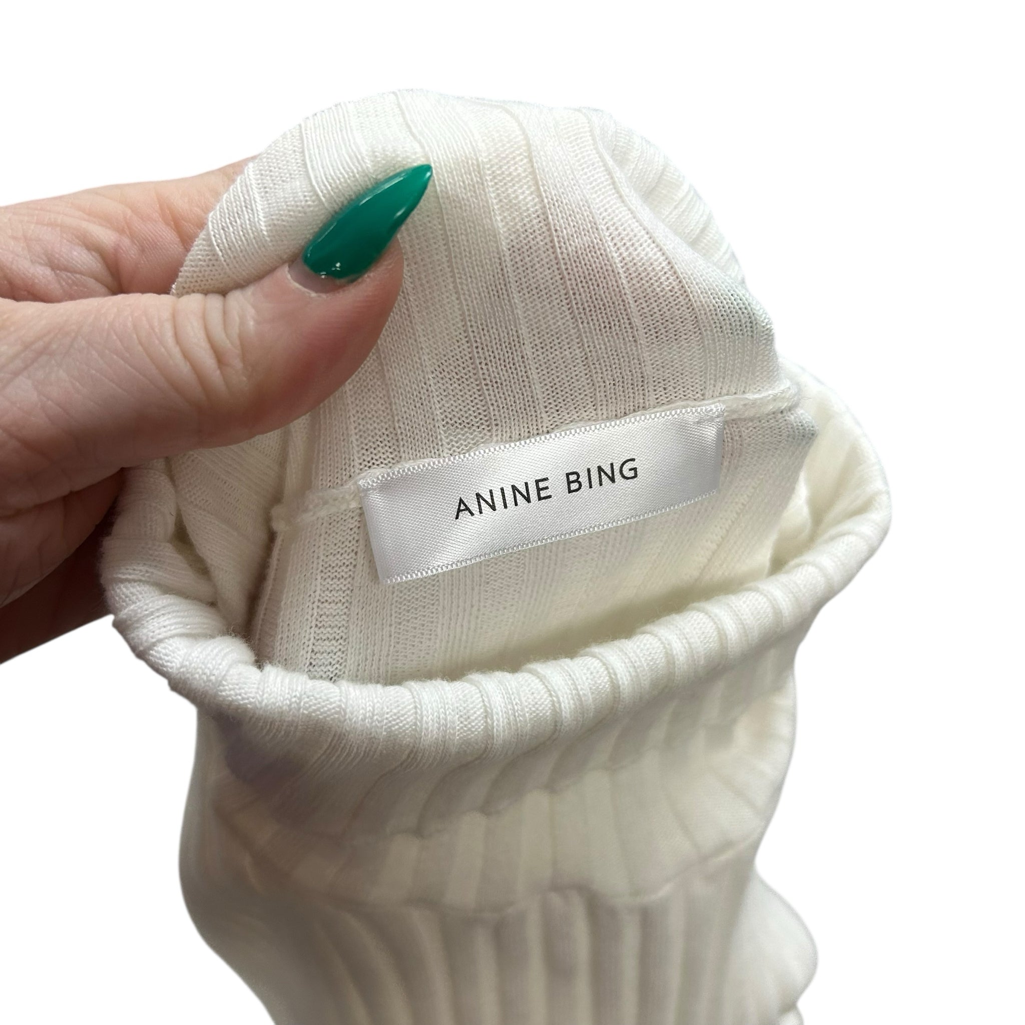 ANINE BING CLARE COTTON RIBBED TISSUE TURTLENECK SIZE MEDIUM