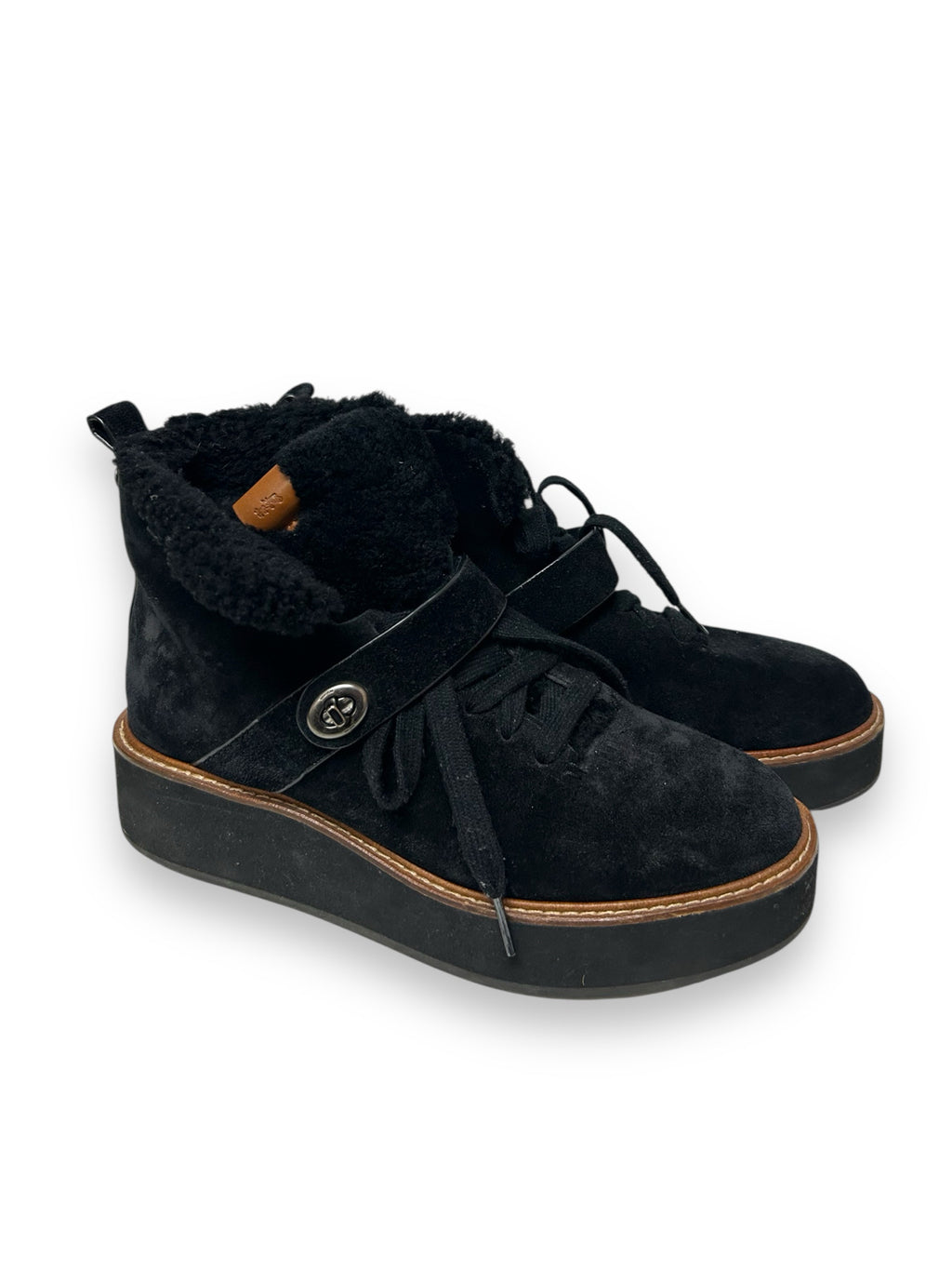 COACH REX WEDGE PLATFORM FUR BOOTIE BLACK SIZE 9