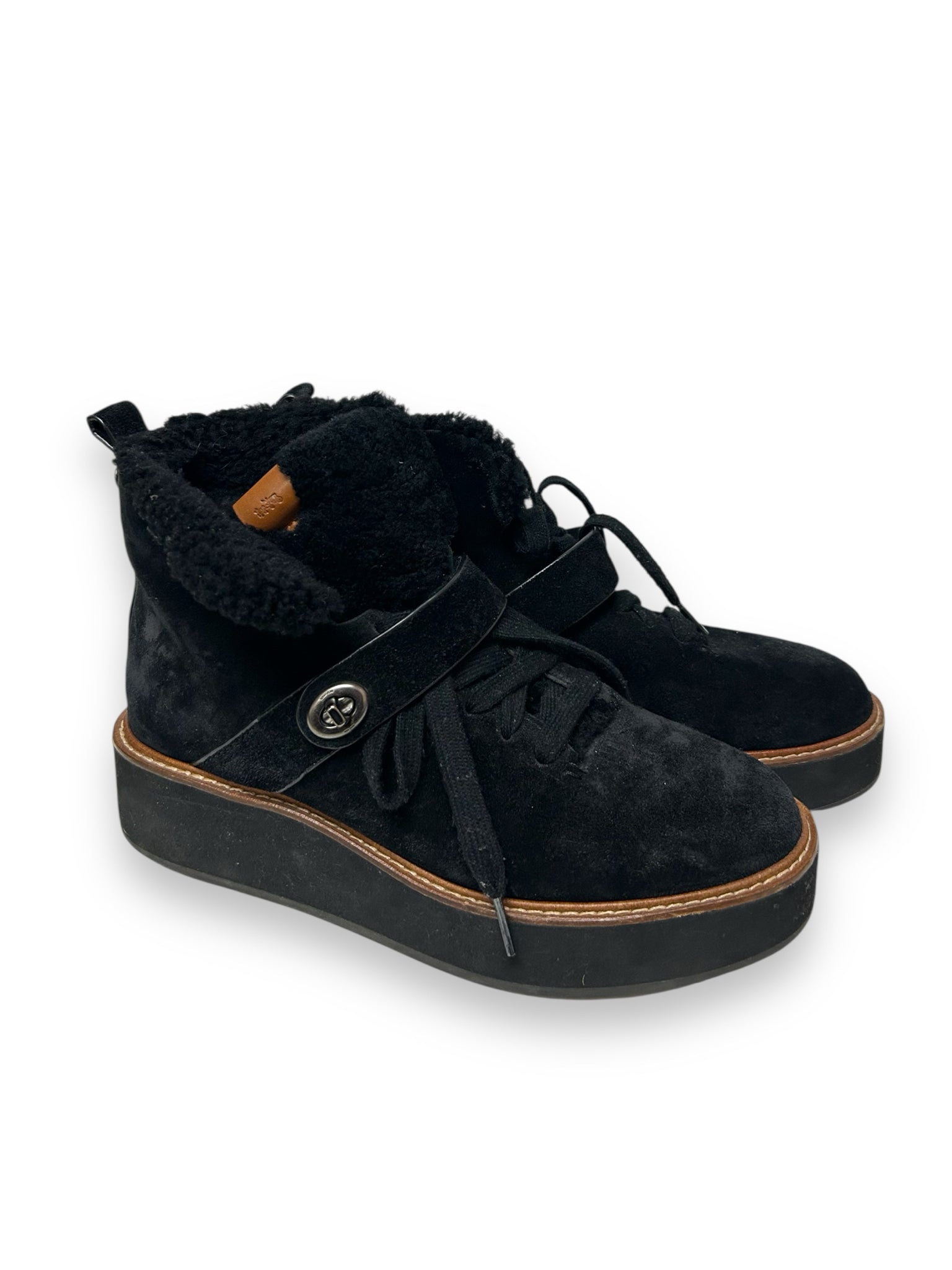 COACH REX WEDGE PLATFORM FUR BOOTIE BLACK SIZE 9