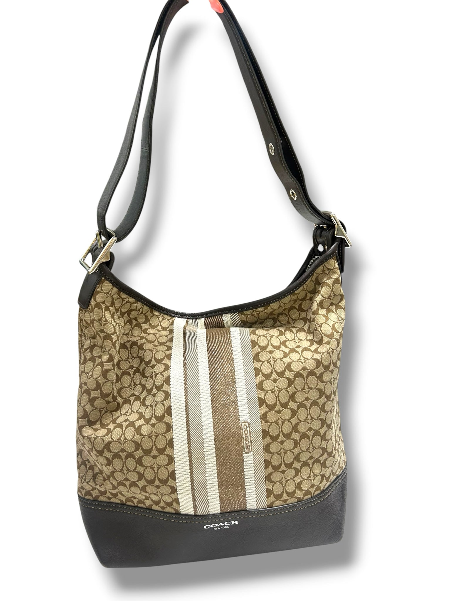 COACH LEGACY SIGNATURE STRIPE SHOULDER BROWN LOGO PRINT PURSE 19918P