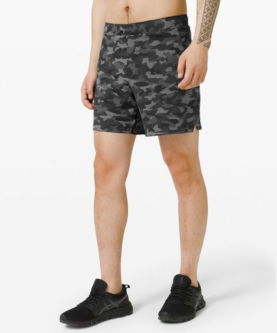 LULULEMON PACE BREAKER VARIGATED BLACK CAMO MESH 6"  SIZE L