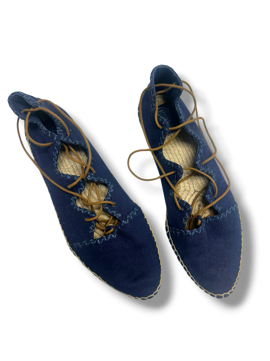 TORY BURCH SONOMA GHILLIE ESPADRILLE BLUE LACE UP FLATS SIZE 8.5
