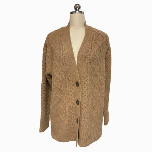 JCREW CABLE KNIT STRETCH CAMEL CARDIGAN SIZE M