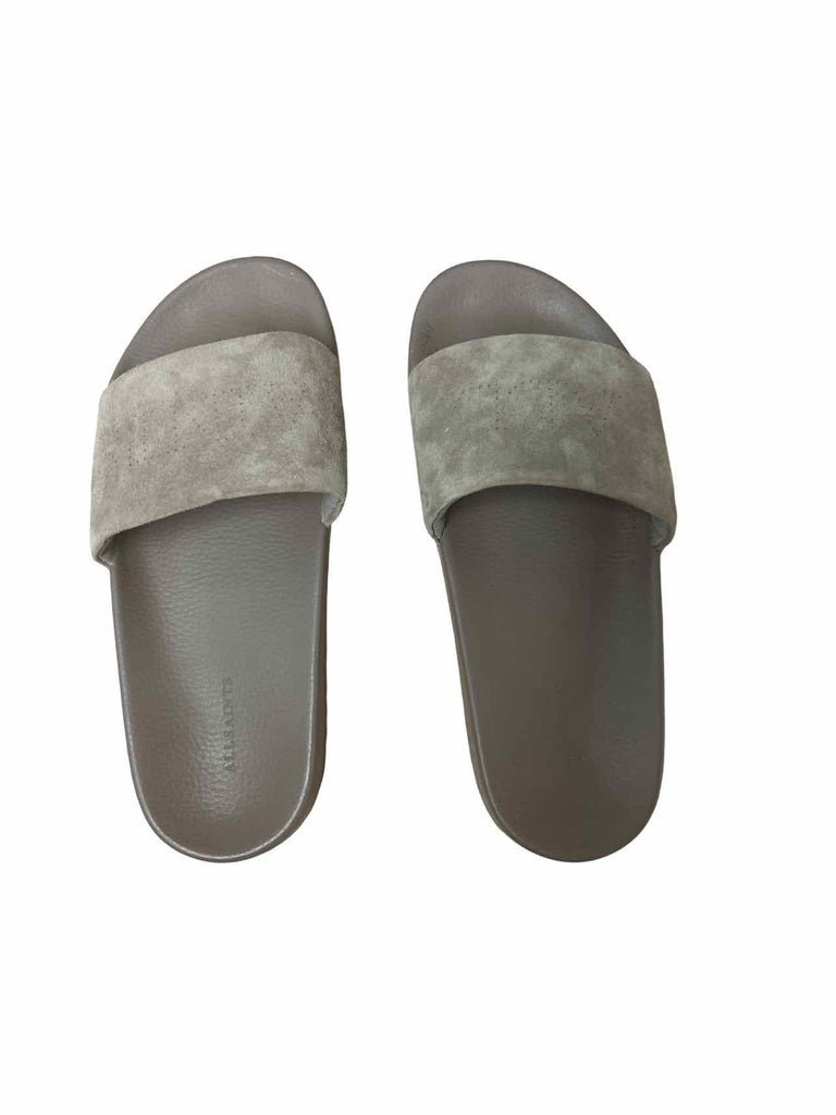 ALL SAINTS SUNLAND SUEDE SLIDES GREY SIZE: 8