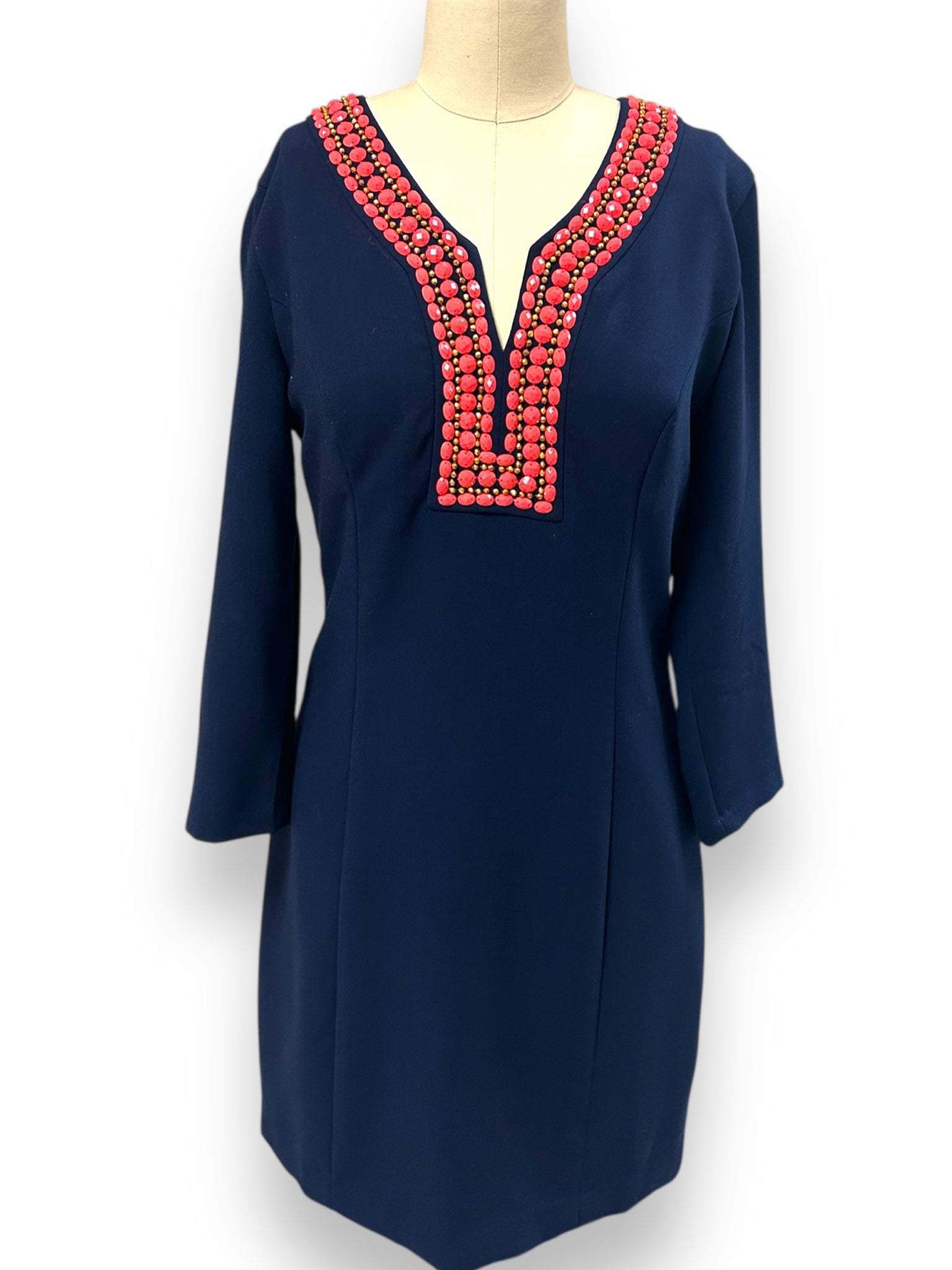 LILLY PULITZER BENNETT BEADED NAVY SHIFT DRESS SIZE 6