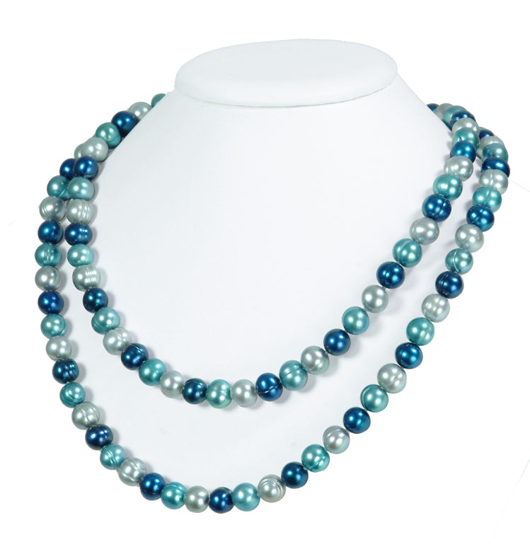 HONORA .925 8-9mm BLUE MOON RINGED FRESHWATER CULTURED PEARL 36" NECKLACE