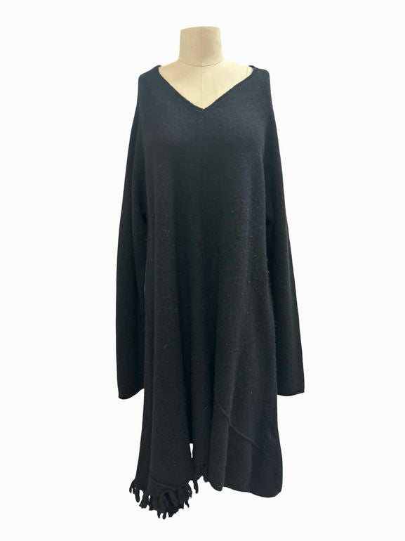 STUDIO RUNDHOLZ BLACK LABEL WOOL BLEND FRINGE SWEATER DRESS SIZE: L
