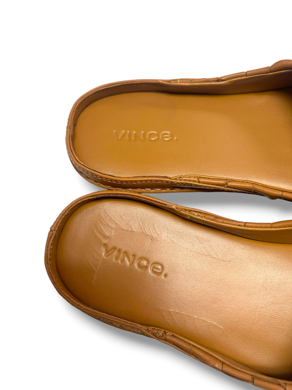 WOMEN'S VINCE FREEMAN WOVEN  TAN LEATHER SLIP ON MULE SIZE 8.5