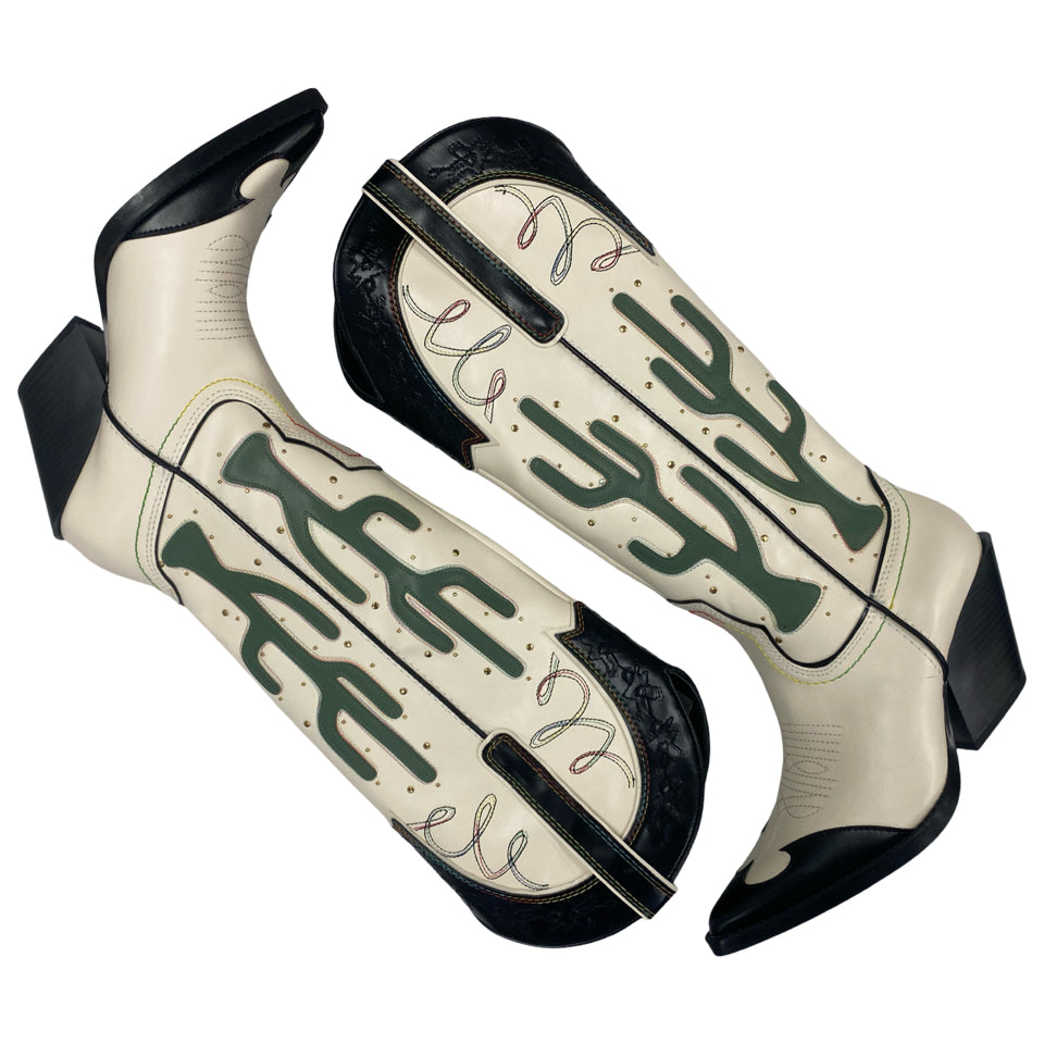 ZARA CONTRASTING KNEE-HIGH WESTERN CACTUS BOOTS SIZE 39