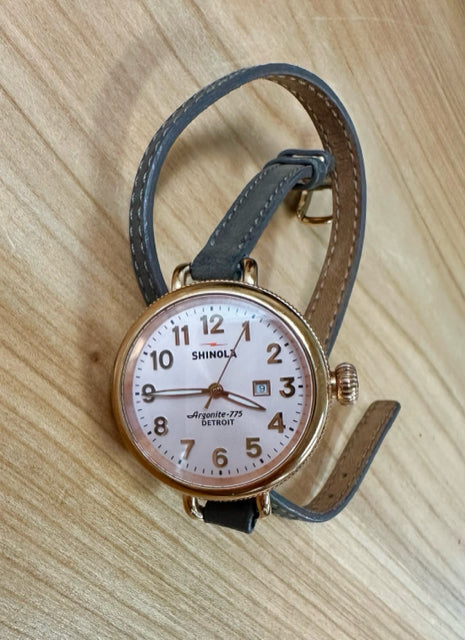 SHINOLA THE BIRDY 34MM DOUBLE WRAP WATCH ROSE GOLD FACE