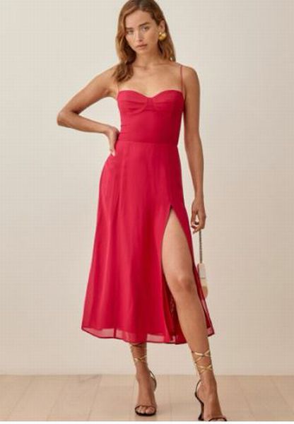 REFORMATION JULIETTE VISCOSE STRAPPY SWEETHEART MIDI DRESS SIZE 8