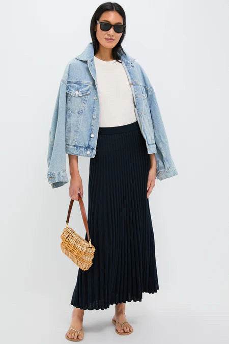 TUCKERNUCK ARION KNIT PLEATED NAVY BLUE MIDI SKIRT SIZE XL