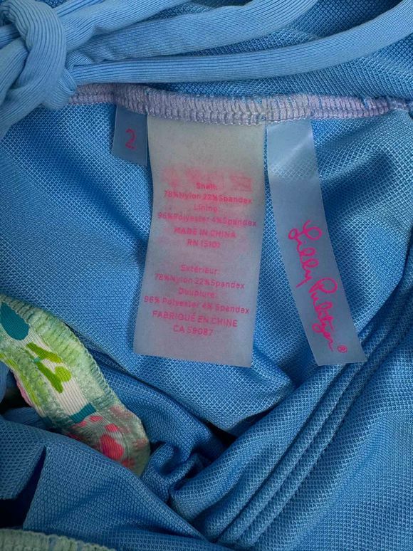 LILLY PULITZER ISLE LATTICE BLUE/PINK SWIMSUIT SIZE 2