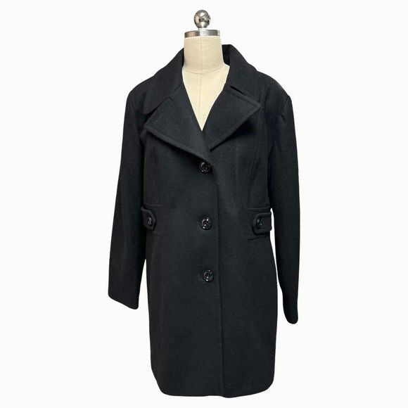 ANN KLEIN NWT! WOOL LADY BLACK PEACOAT SIZE XLP