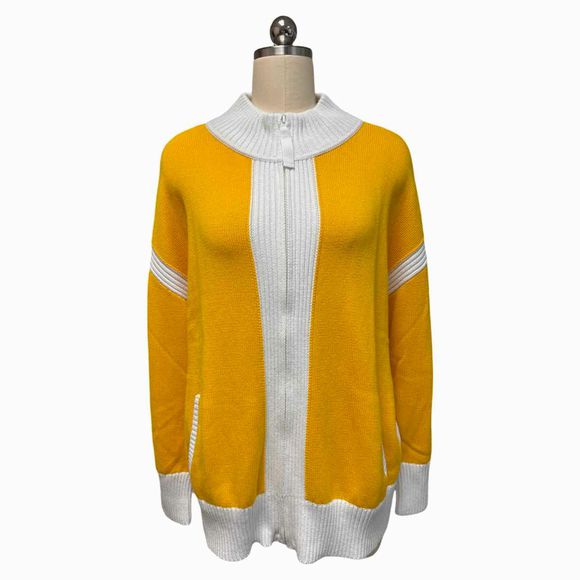 TALBOTS NWT! SPORT KNIT FULL ZIP YELLOW/WHITE CARDIGAN SIZE 2X