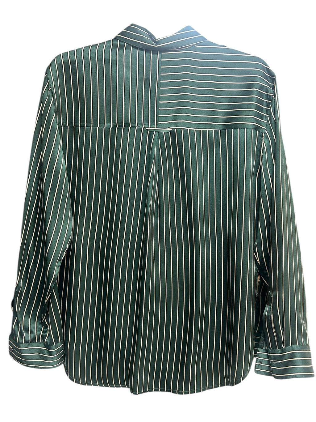 RAILS SPENCER SILK SHIRT IN FOREST STRIPE GREEN STRIPE BUTTON UP SIZE MEDIUM