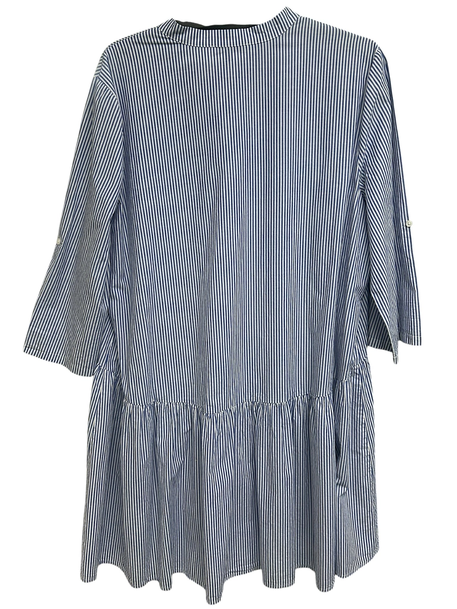 MADEWELL POPLIN BUTTON FRONT GATHERED MINI DRESS BLUE WHITE SIZE XL