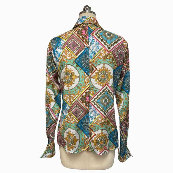 BOSTON PROPER PATCHWORK STATUS SOPHIA CHARMEUSE MULTI-COLOR BLOUSE SIZE 6