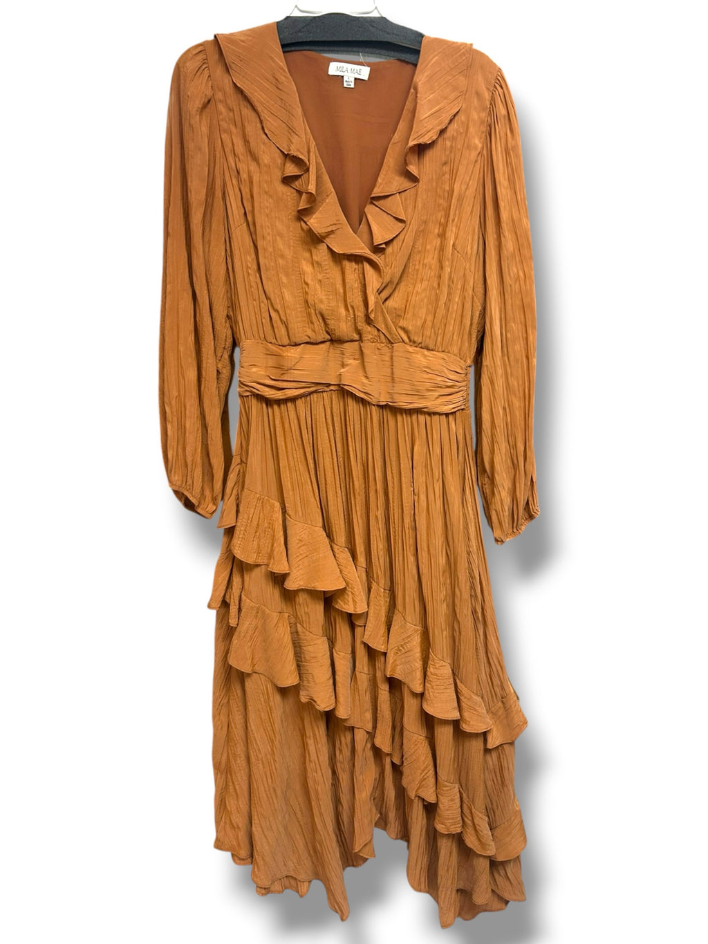 ANTHROPOLOGIE MILA MAE RUFFLE TIERED TERRA COTTA MAXI DRESS SIZE LARGE