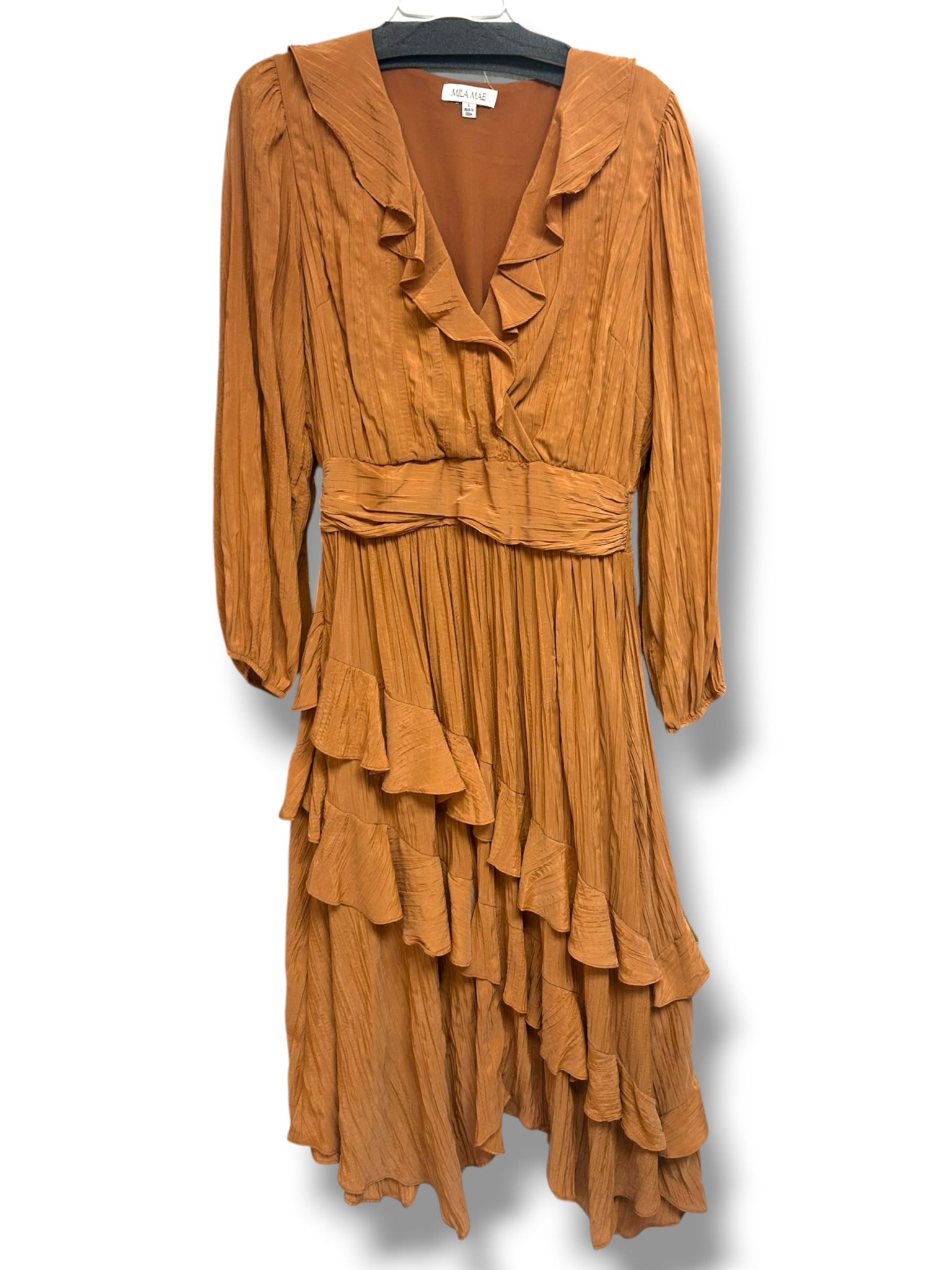 ANTHROPOLOGIE MILA MAE RUFFLE TIERED TERRA COTTA MAXI DRESS SIZE LARGE