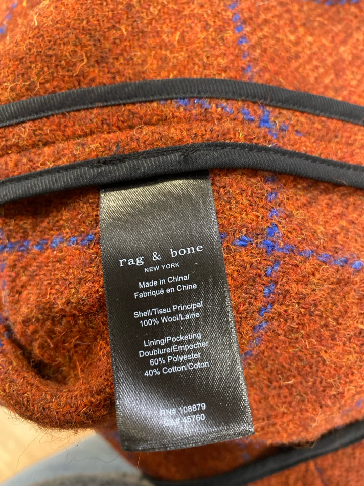 RAG & BONE NANCIE WOOL WINDOWPANE PLAID BLAZER SIZE 8 RUST