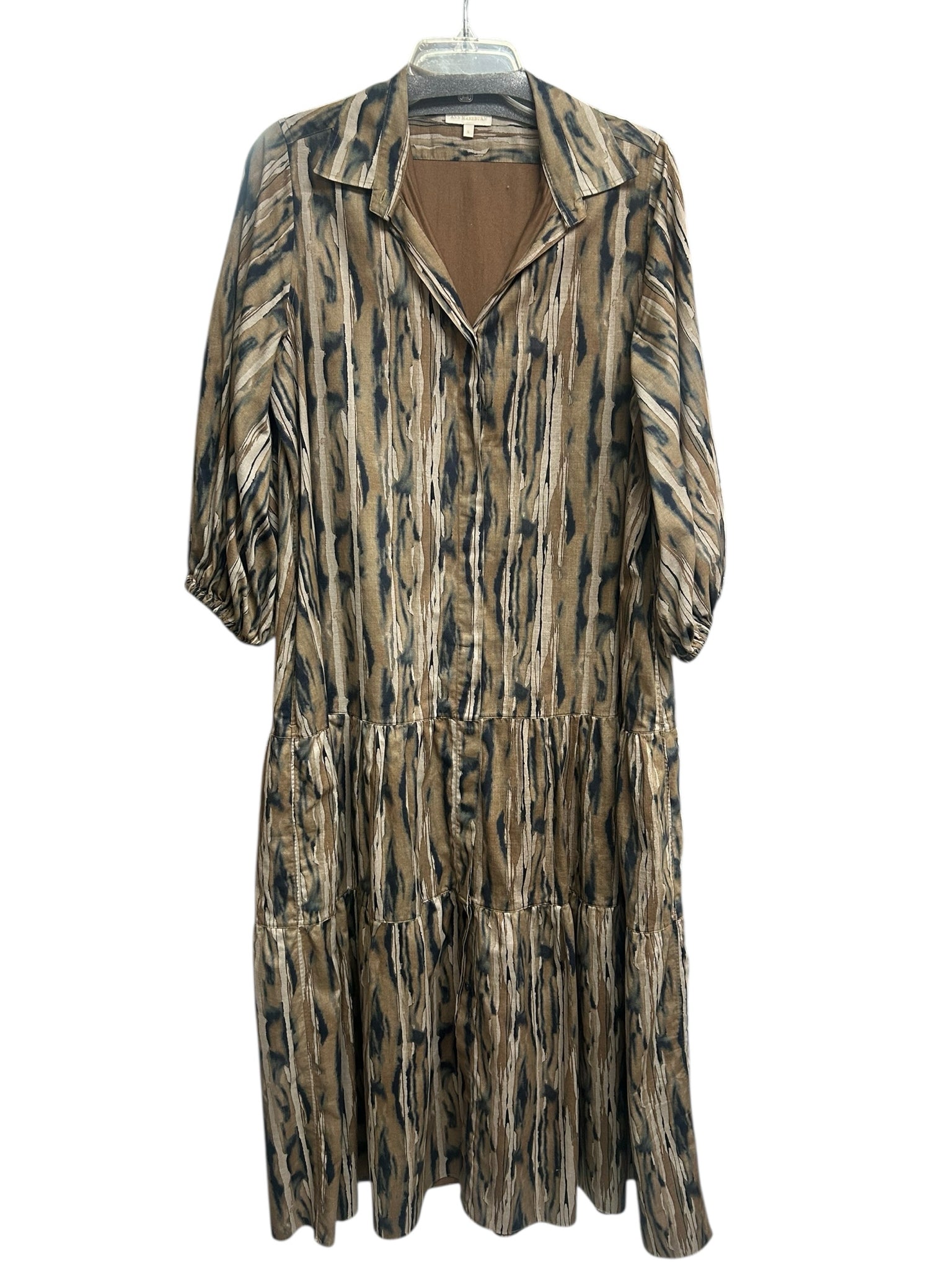 ANN MASHBURN ISLA TIERED SHIRT DRESS MAXI COTTON SIZE LARGE