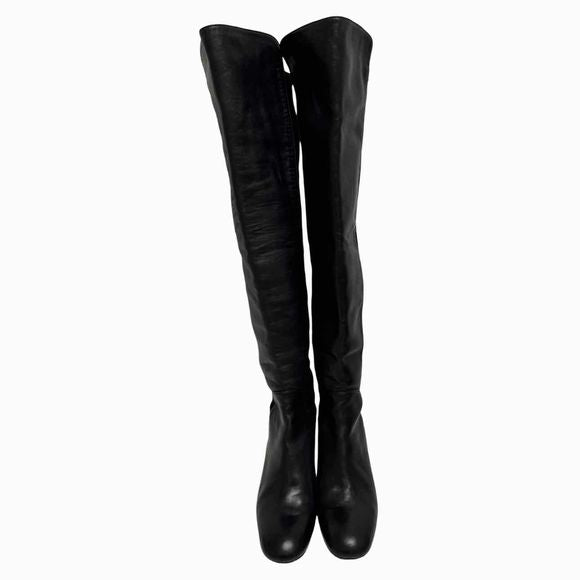 STUART WEITZMAN 5050 OVER THE KNEE BLOCK HEEL BLACK BOOT SIZDE 7