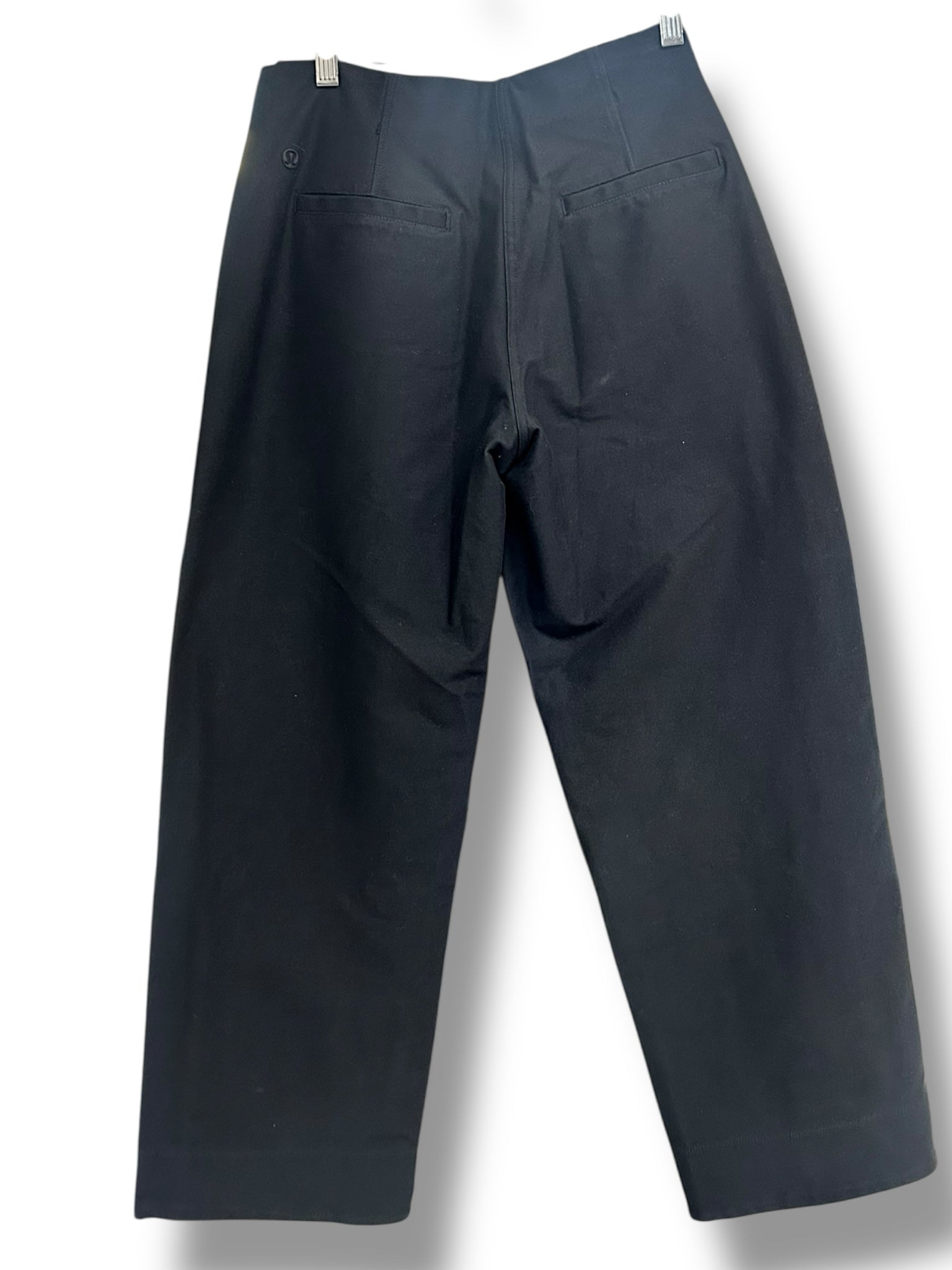 LULULEMON ULITECH TWILL MID RISE BARREL LEG BLACK TROUSERS SIZE SMALL