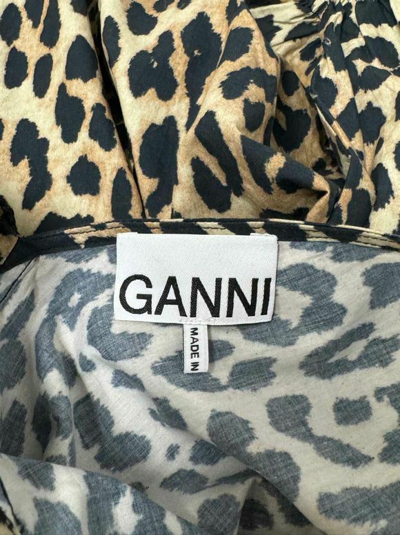 GANNI DEEP VNECK LEOPARD PRINT INVERTED BALLOON SLEEVES DRESS SIZE M