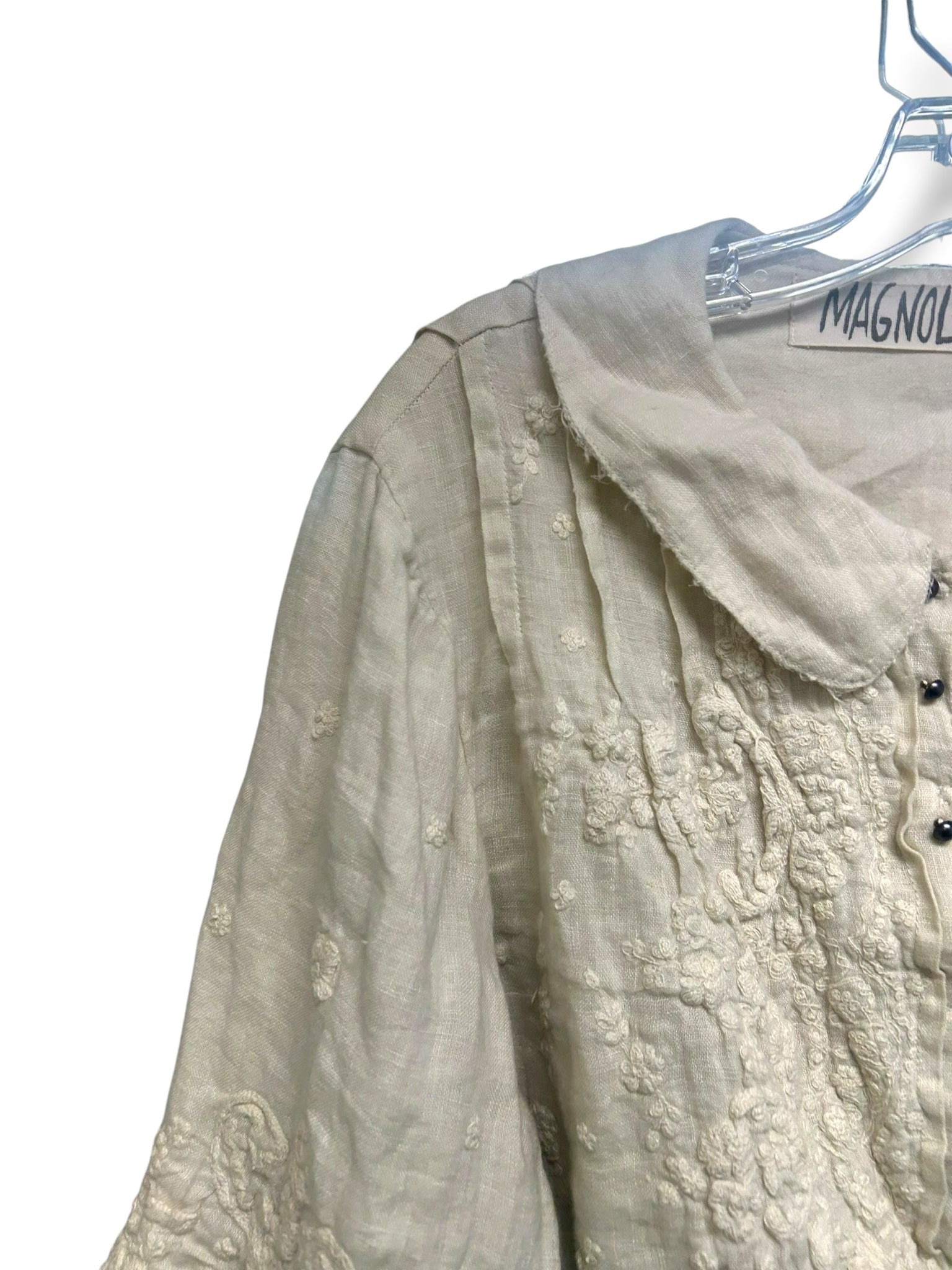 MAGNOLIA PEARL CREAM LINEN CROP BEYA EMBROIDERED JACKET ONE SIZE