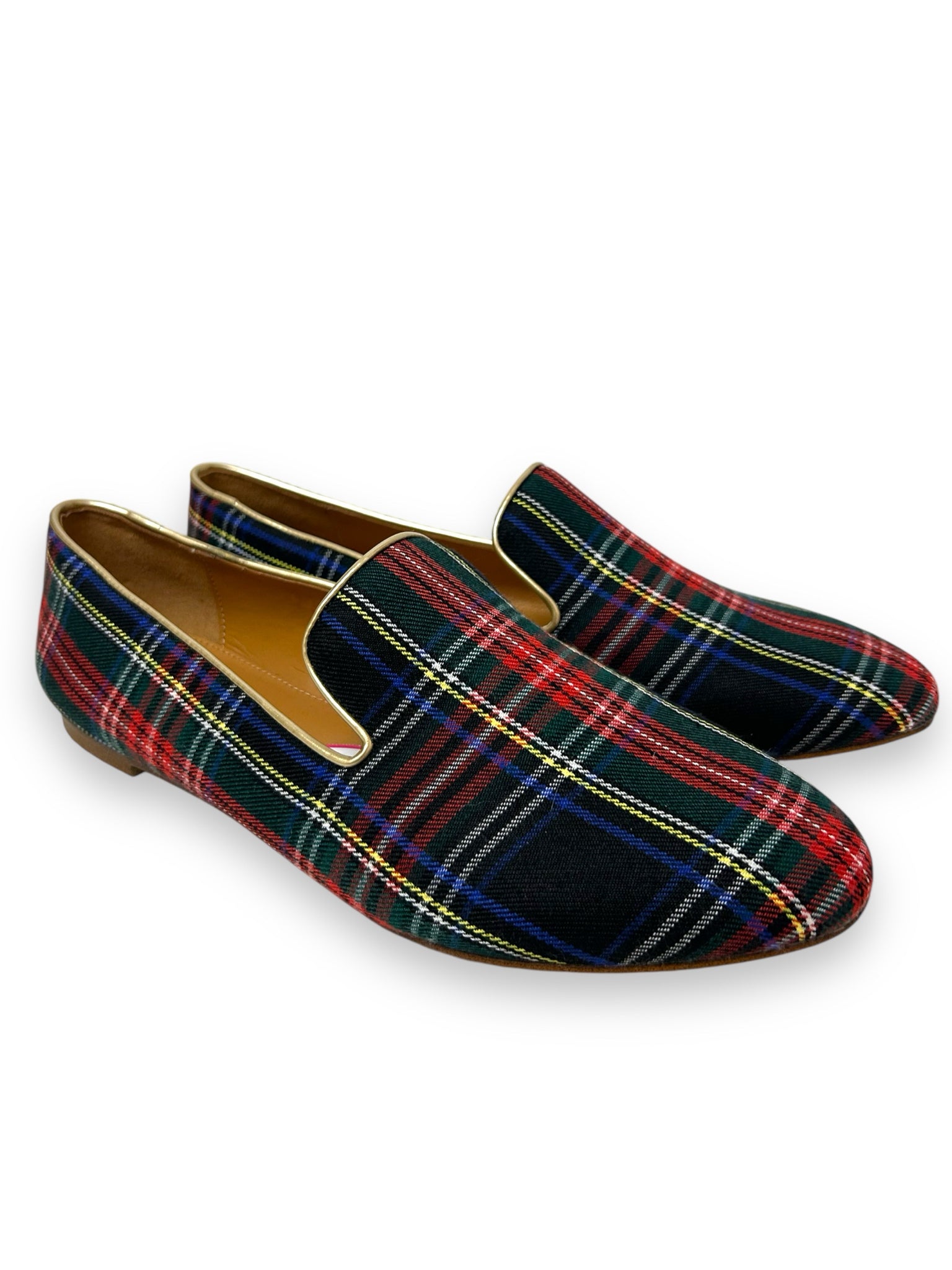 JCREW TARTAN SMOKING LOAFER BLUE GREEN PLAID SIZE 8.5