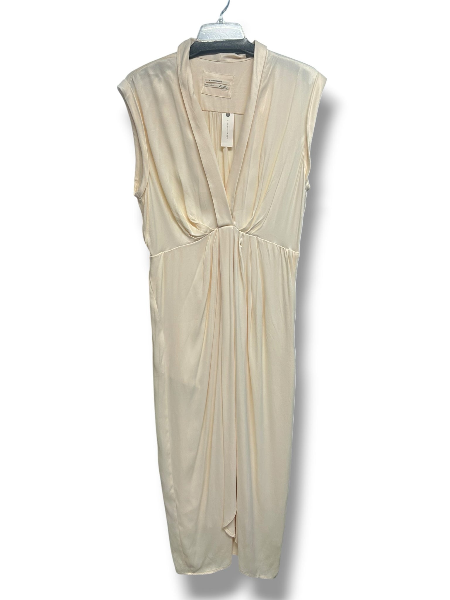 NWT ANTHROPOLOGIE TWIST FRONT SATIN SLEEVELEESS CREAM LONG DRESS SIZE 14