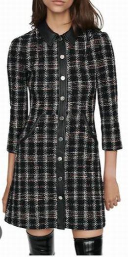 NWT MAJE RANTY TWEED TRIMMED MINI BUTTON FRONT DRESS SIZE 40 US SMALL