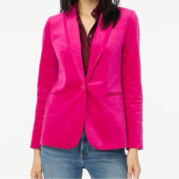 JCREW FACTORY SINGLE BREASTED VELVET FUSCHIA BLAZER SIZE 14
