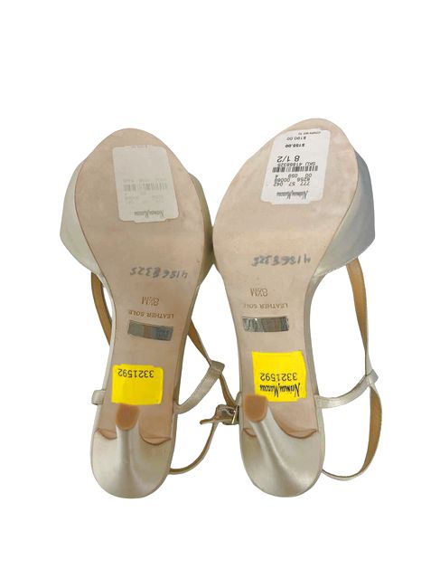 BADGLEY MISCHKA  XAVIER GOLD SATIN FORMAL HEELS TULLE BOW ACCENT SIZE 8.5