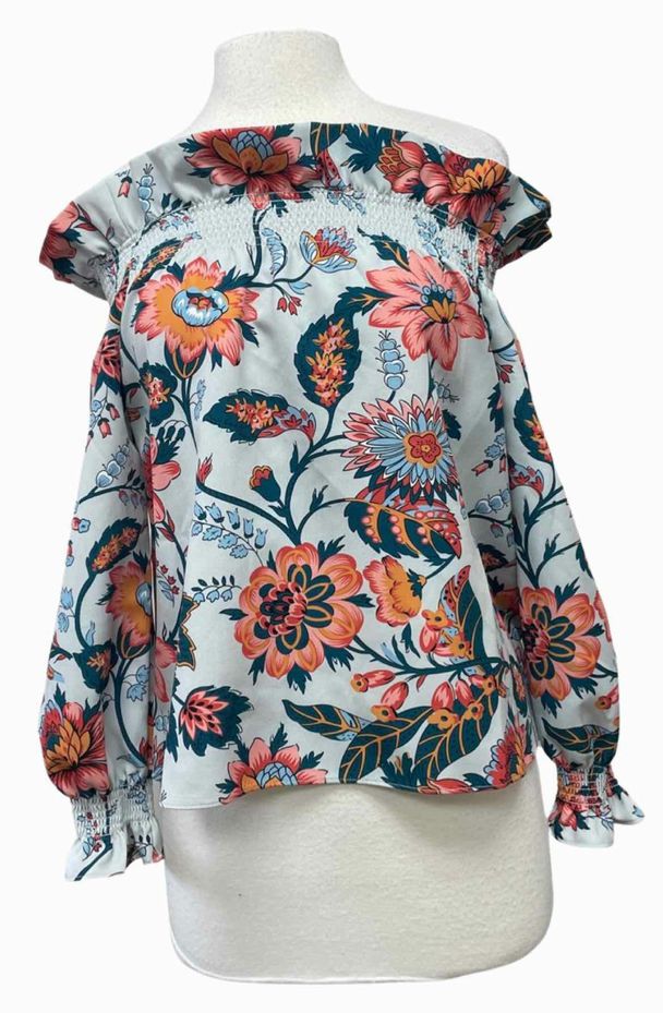 TUCKERNUCK FLORAL RUFFLE NECK TOP XS