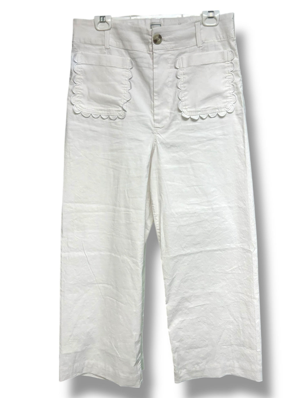 ANTHROPOLOGIE MAEVE THE COLETTE SCALLOP POCKET CROPPED WIDE LEG WHITE PANTS