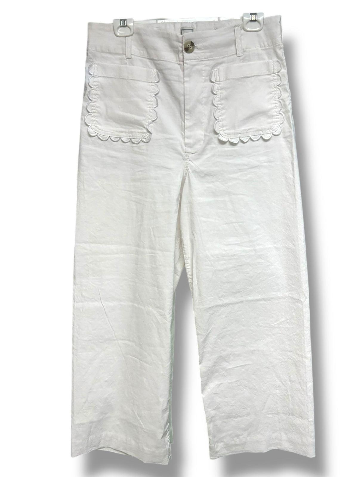 ANTHROPOLOGIE MAEVE THE COLETTE SCALLOP POCKET CROPPED WIDE LEG WHITE PANTS
