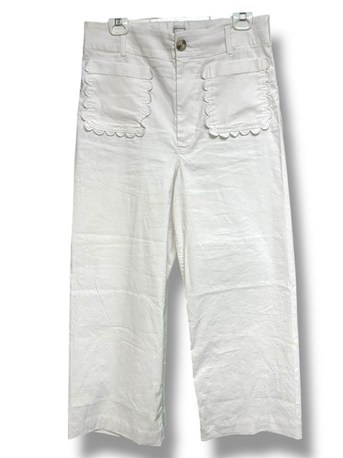 ANTHROPOLOGIE MAEVE THE COLETTE SCALLOP POCKET CROPPED WIDE LEG WHITE PANTS